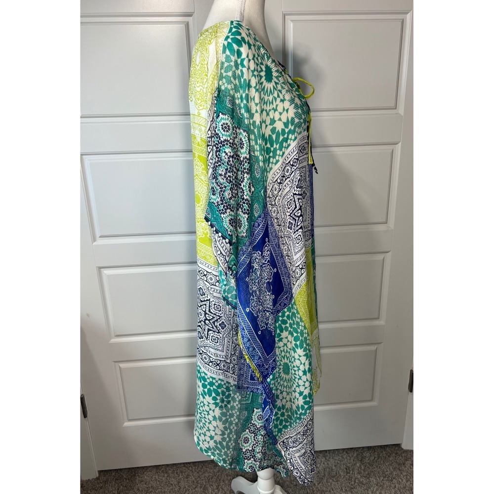 NWT Avenue Women's Patchwork Print Cover-Up Tunic Top Blue Green Yellow OS - Picture 10 of 10